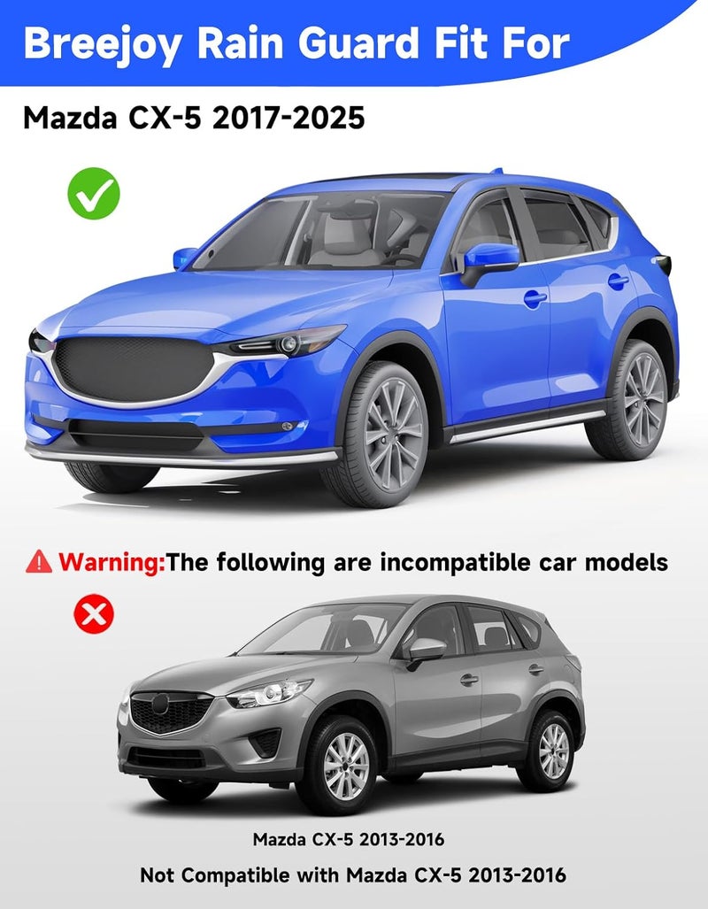Breejoy in-Channel Window Rain Guards Fit for Mazda CX5 CX-5 2017 2018 2019 2020 2021 2022 2023 2024 2025 2026, Rain Guards Visors Vent Visors Window Deflector Vent Shades Car Accessories -4 pcs - Image 3